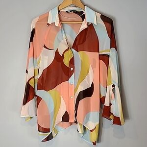 Zara Multicolor Abstract Blouse